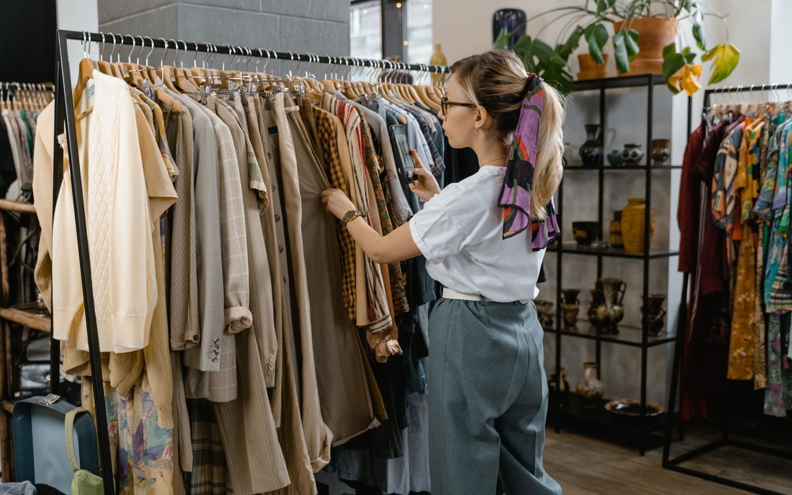 Luxury fashion store interior with styled displays